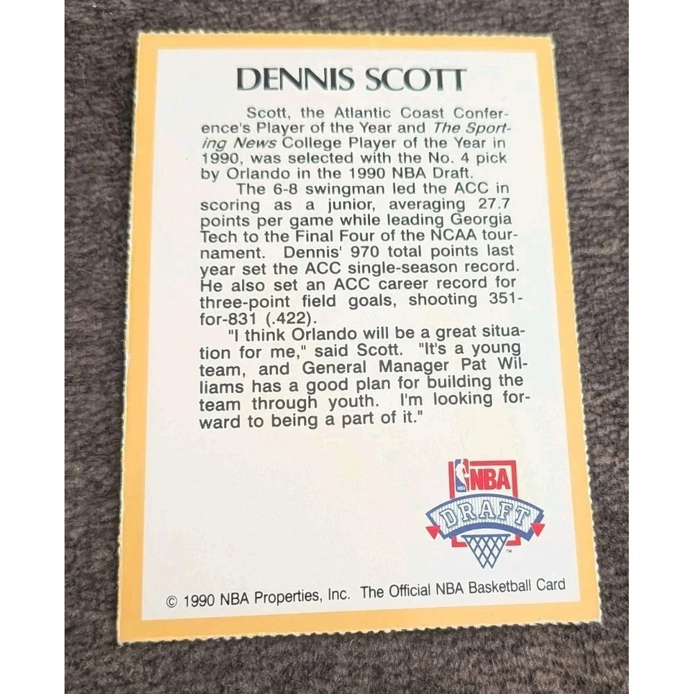 1990-91‎ NBA Hoops 1990 Lottery Pick #393 Dennis Scott Rookie RC Magic Signed